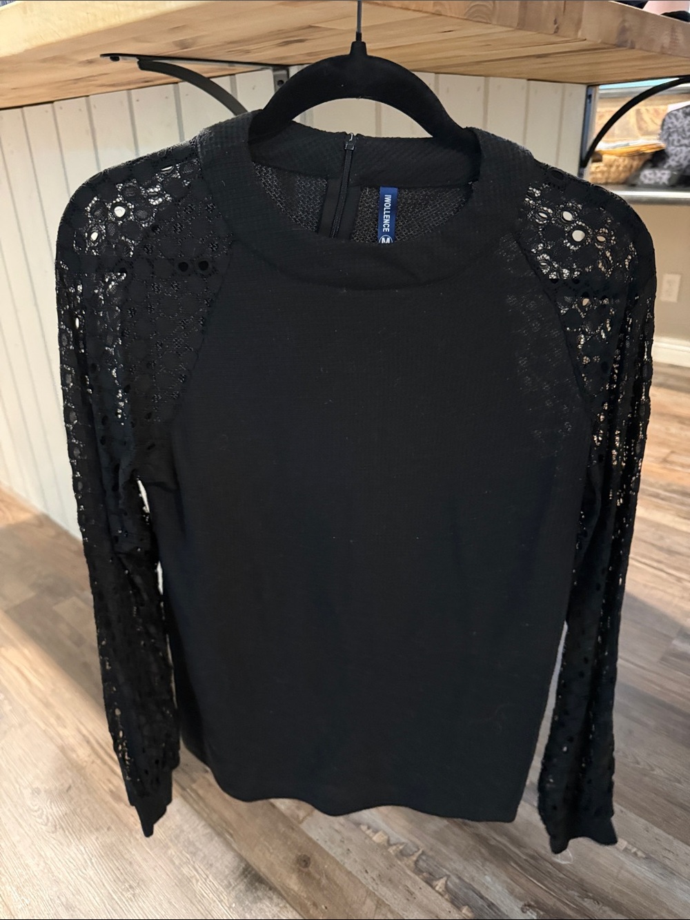 Black Lace-Sleeve Knit Top